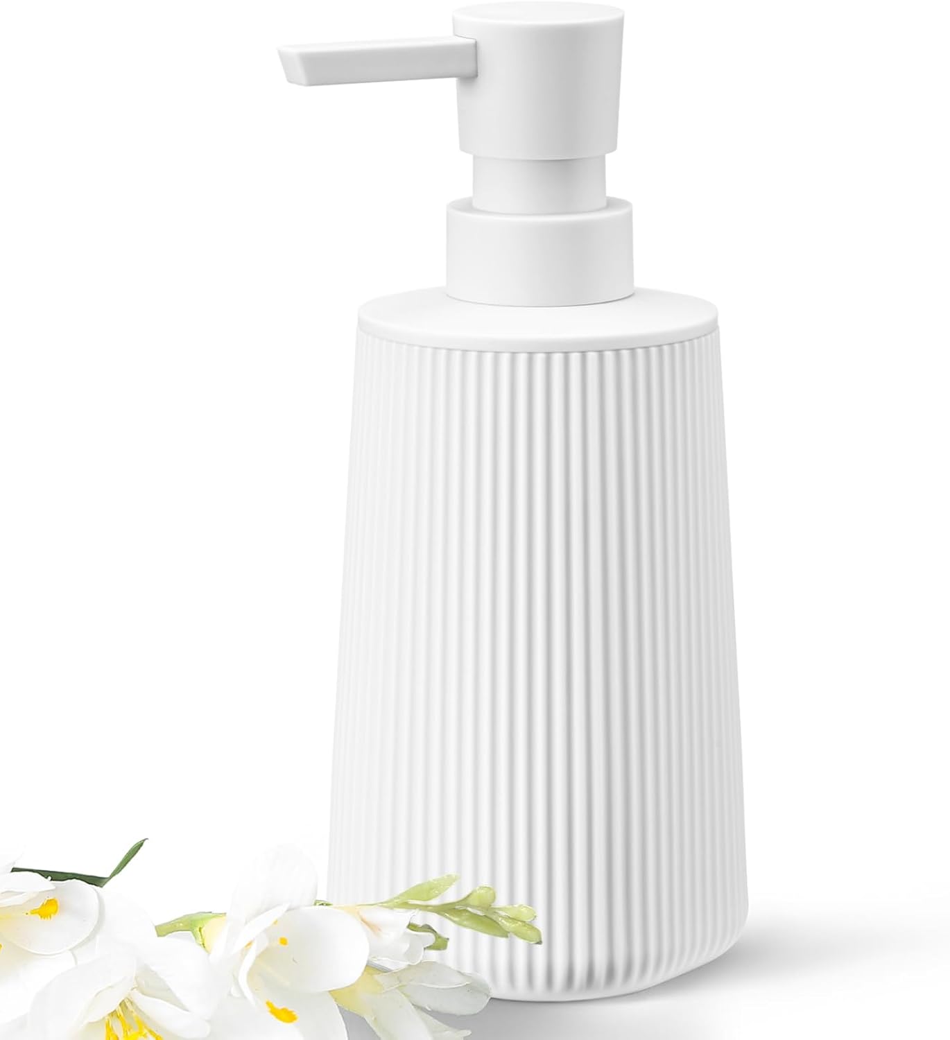 White Hand Soap Dispenser with No Rust Pump for Bathroom and Kitchen Countertops Refillable Striped