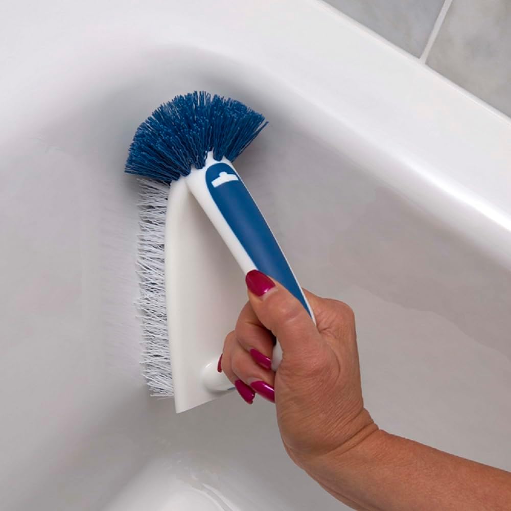 Unger 2-in-1 Bath and Tile Scrubber Brush Tool, Crevice Cleaning Supplies, Dishwasher Safe, Rounded