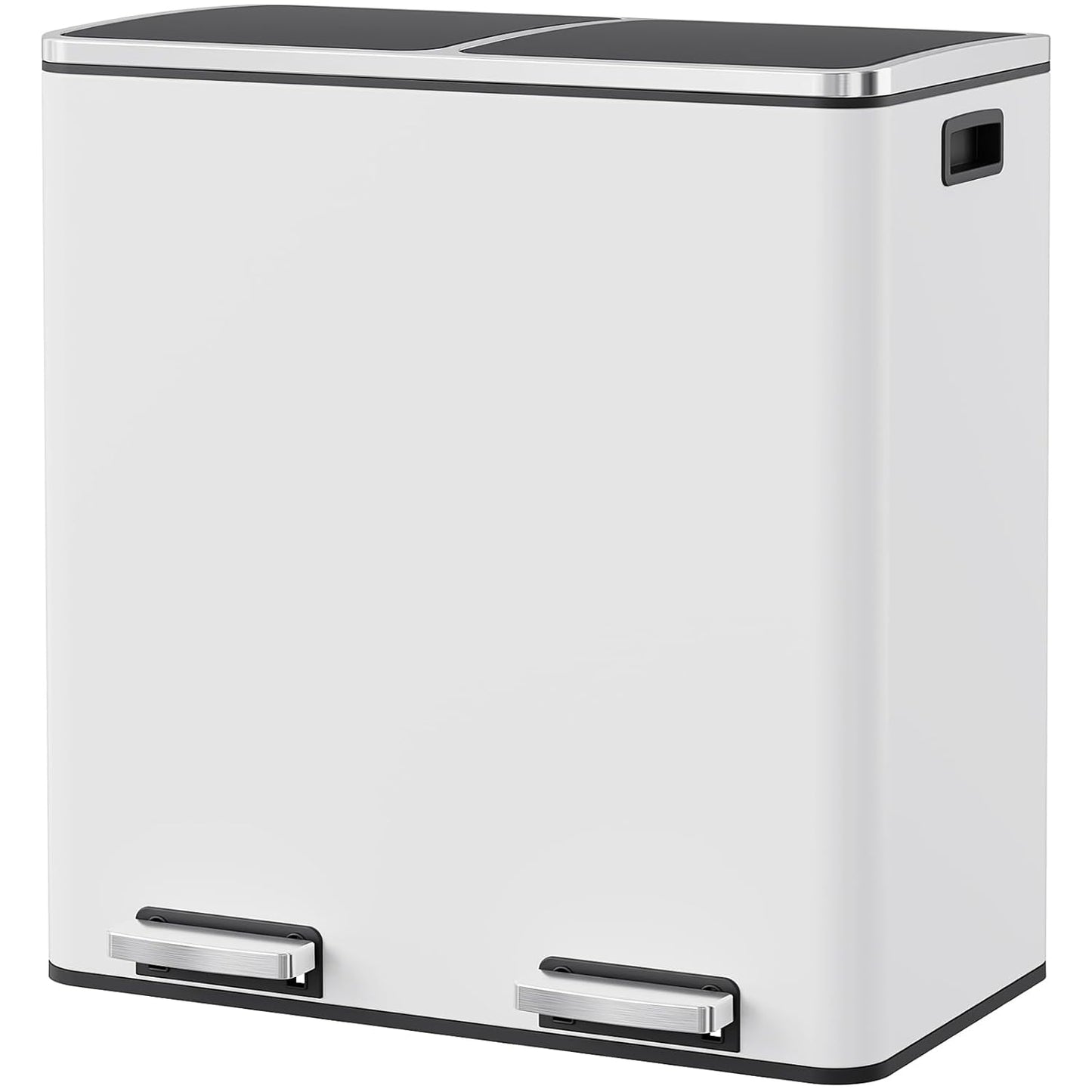 Arlopu 16 GallonStainless Steel Trash Can, 60L Dual Compartment, Metal Kitchen Step Recycle Bin