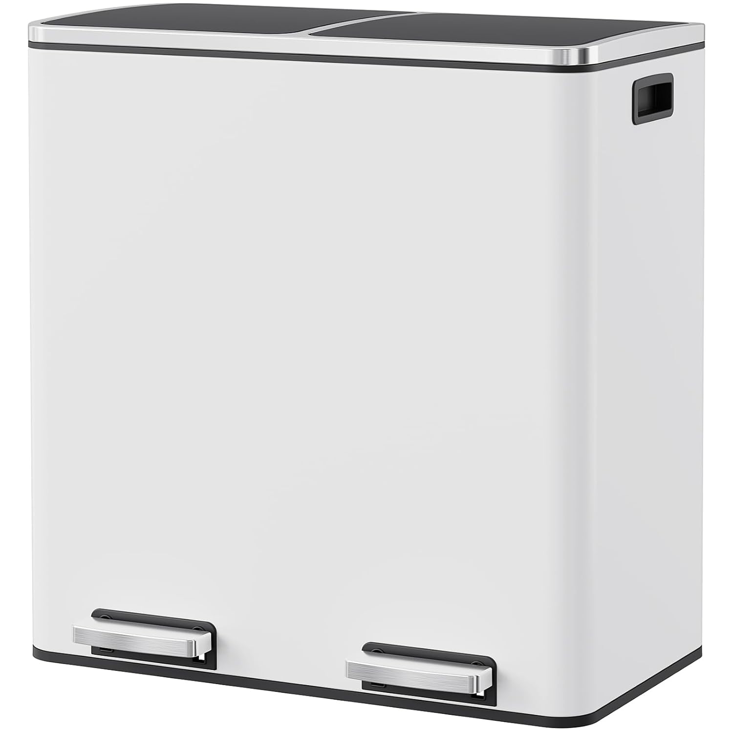 Arlopu 16 GallonStainless Steel Trash Can, 60L Dual Compartment, Metal Kitchen Step Recycle Bin