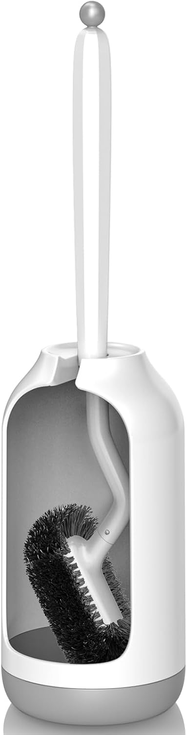 HAMITOR Toilet Bowl Brush Holder Set: Bathroom Deep Cleaning Toilet Cleaner Scrubber Under Rim with
