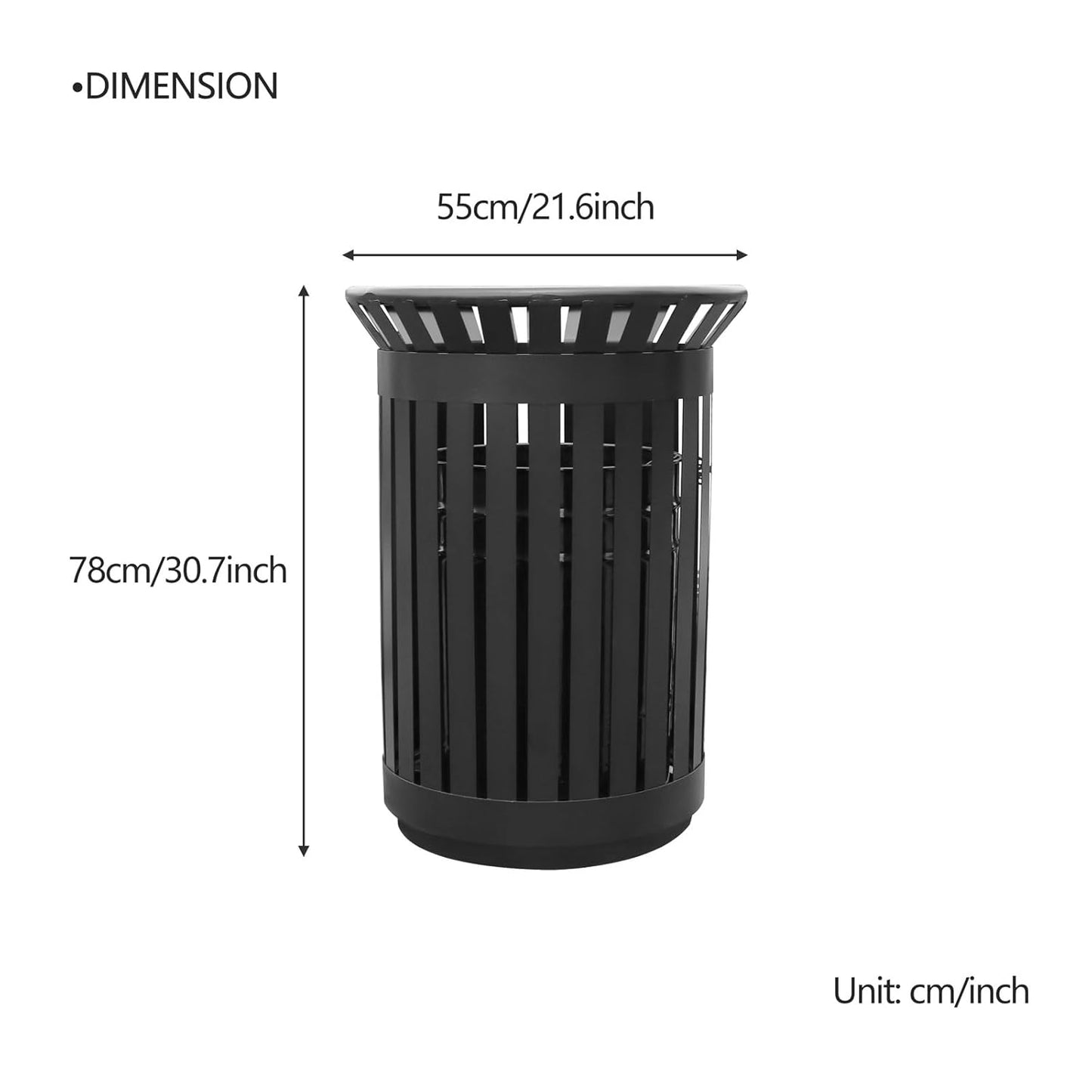 Outdoor Metal Slatted Trash Receptacle,Waste Receptacle，Commercial Trash Cans,Zone Round Garbage