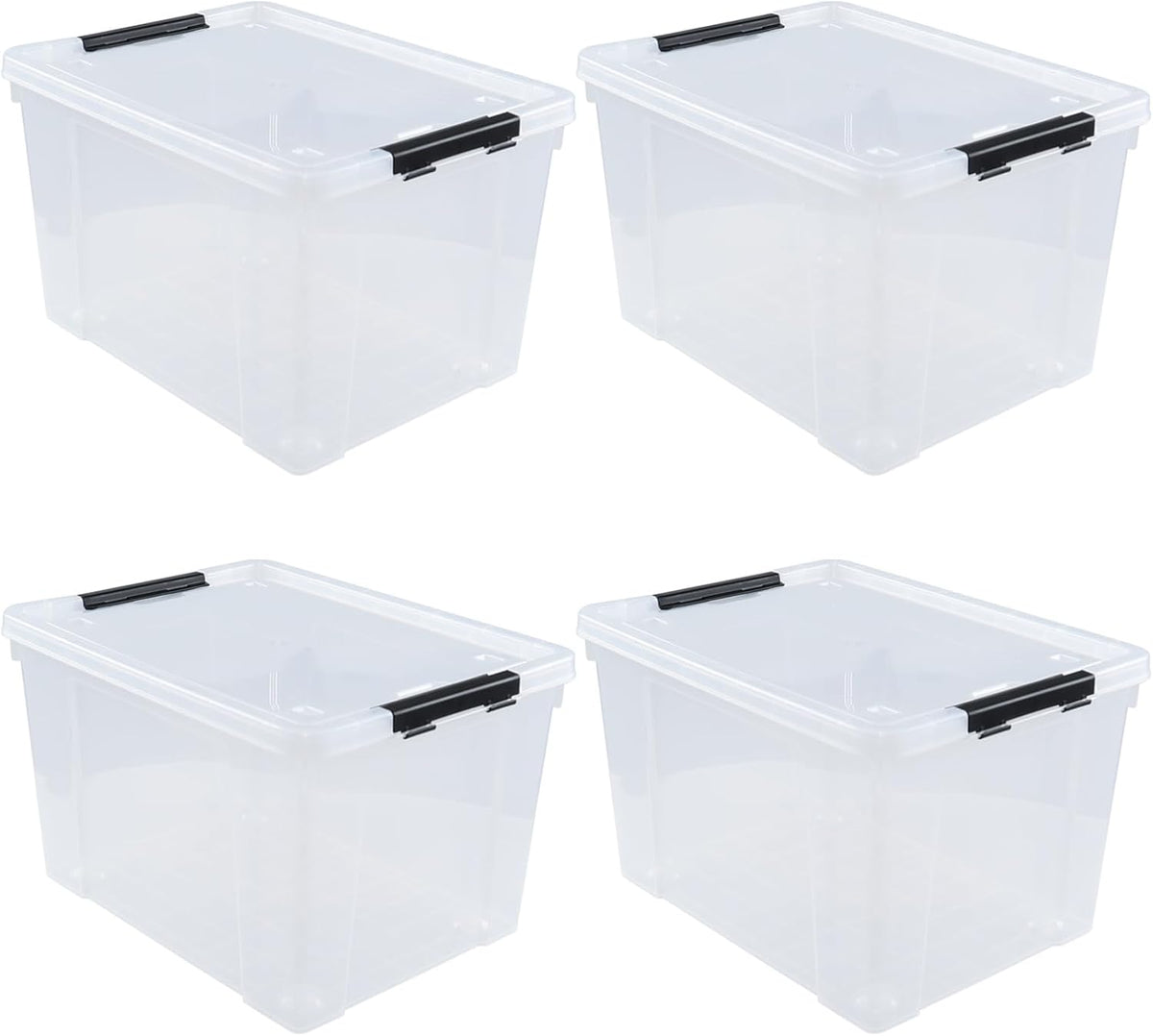 4-Pack 50 L Clear Plastic Storage Bin, Large Clear Latch Box with Wheels