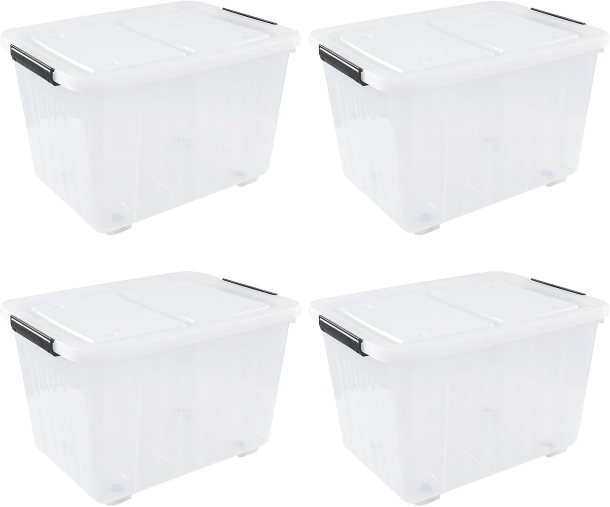 4-Pack 42 L Clear Plastic Storage Container Bin with Lids and Latch Buckle, Clear Storage Latch