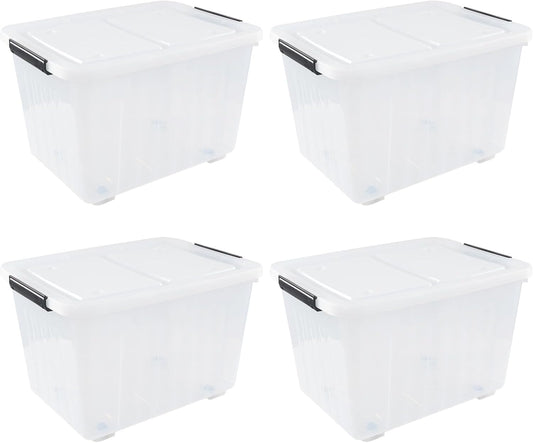 4-Pack 42 L Clear Plastic Storage Container Bin with Lids and Latch Buckle, Clear Storage Latch