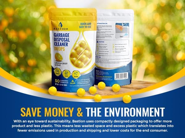 Bastion Garbage Disposal Cleaner and Deodorizer Drops- [[50-Count]] Lemon Zest Scented Kitchen Sink