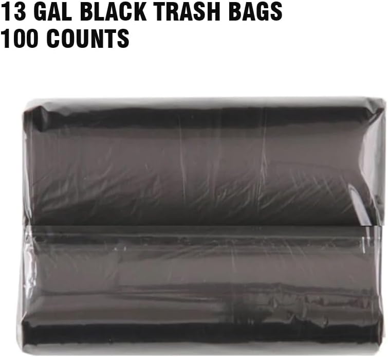 13 Gallon Trash Bags, 100 Count Black Tall Kitchen Garbage bags, Multi-purpose Trash Can Bin Liners