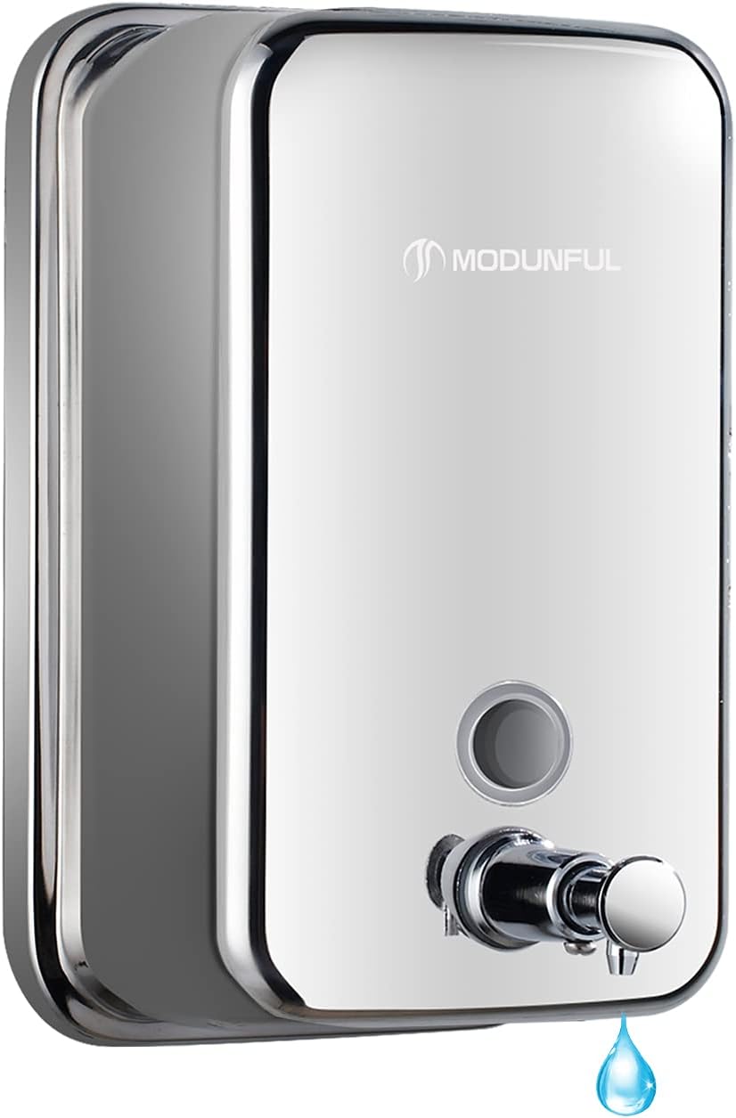 modunful Stainless Steel Soap Dispenser – 27oz Wall Mounted for Family Use, Brushed Nickel