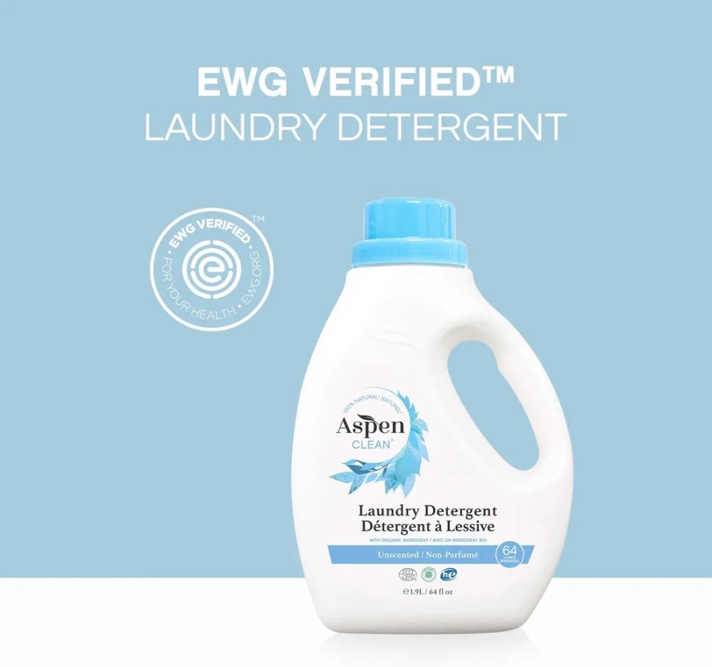 AspenClean Natural Laundry Detergent Unscented - 100% Natural, Organic,Cruelty-Free, Biodegradable