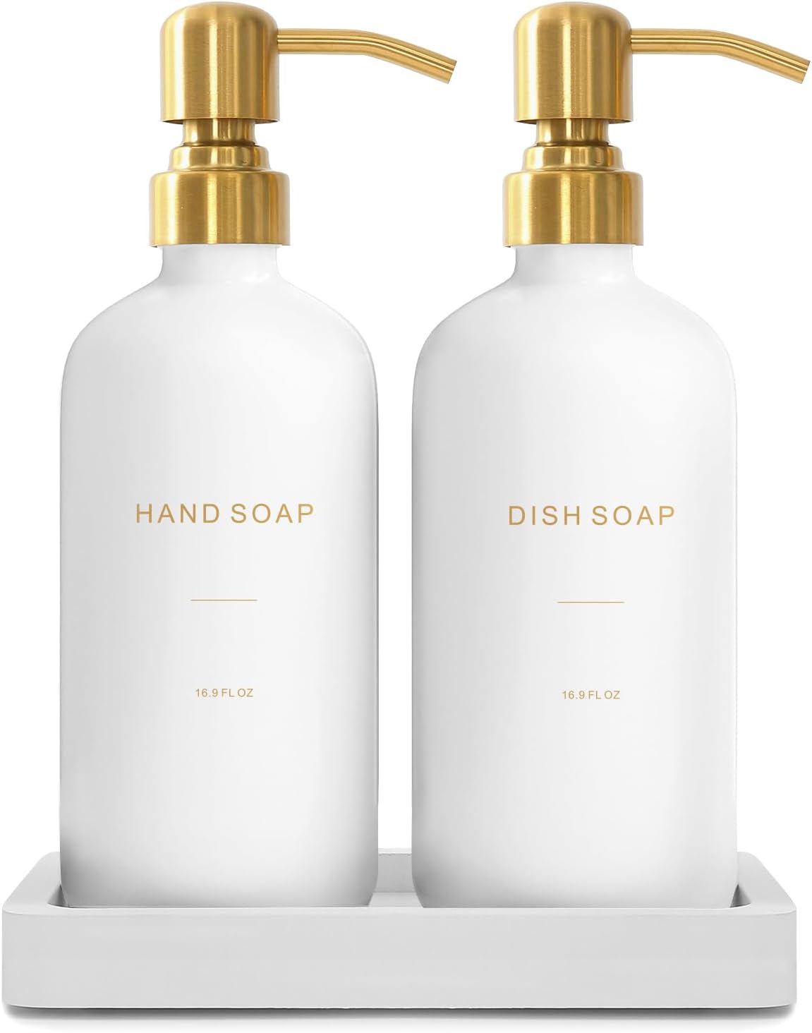 Gold Soap Dispenser Set, Glass Soap Dispenser with Stainless Steel Pump, Perfect for Modern Kitchen