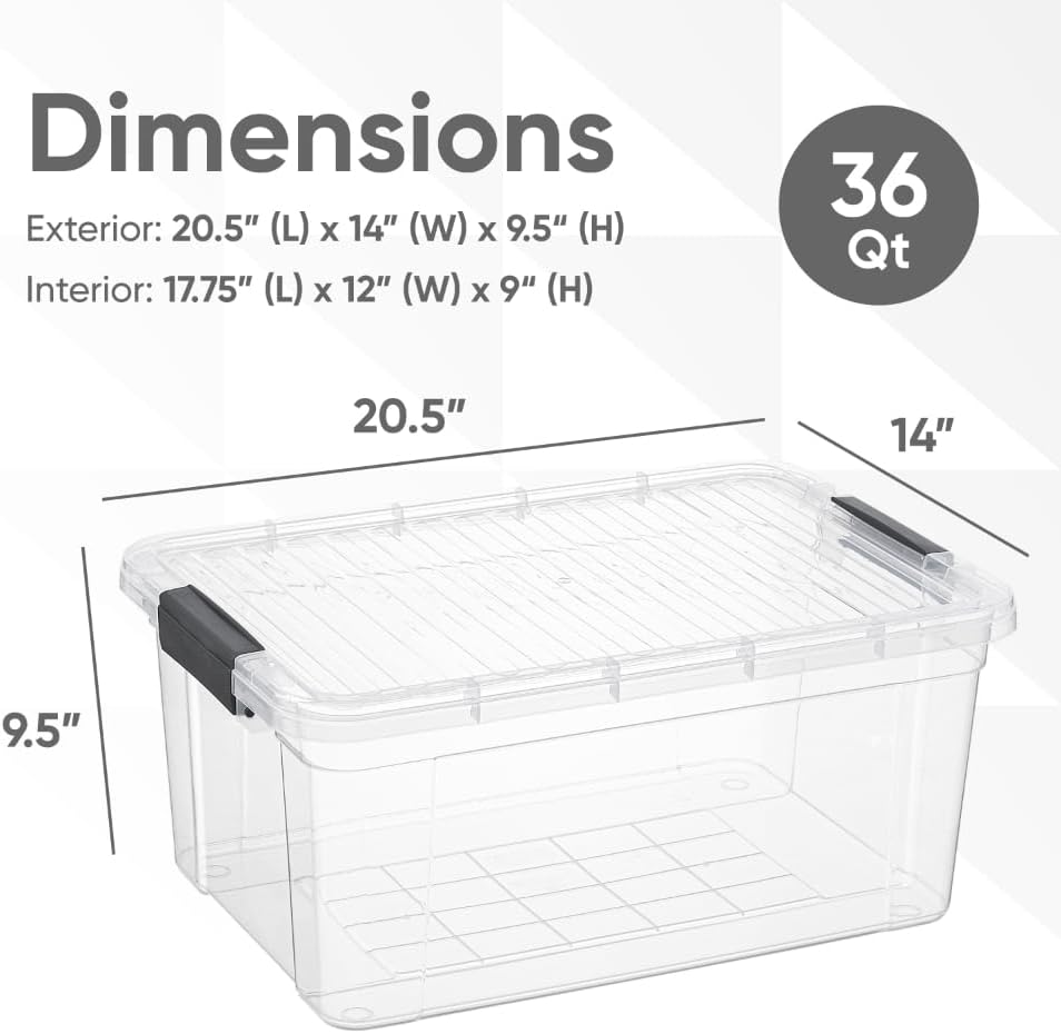 Superio Storage Bins with Lids, Clear Plastic Containers for Organizing, Stackable Totes, BPA Free