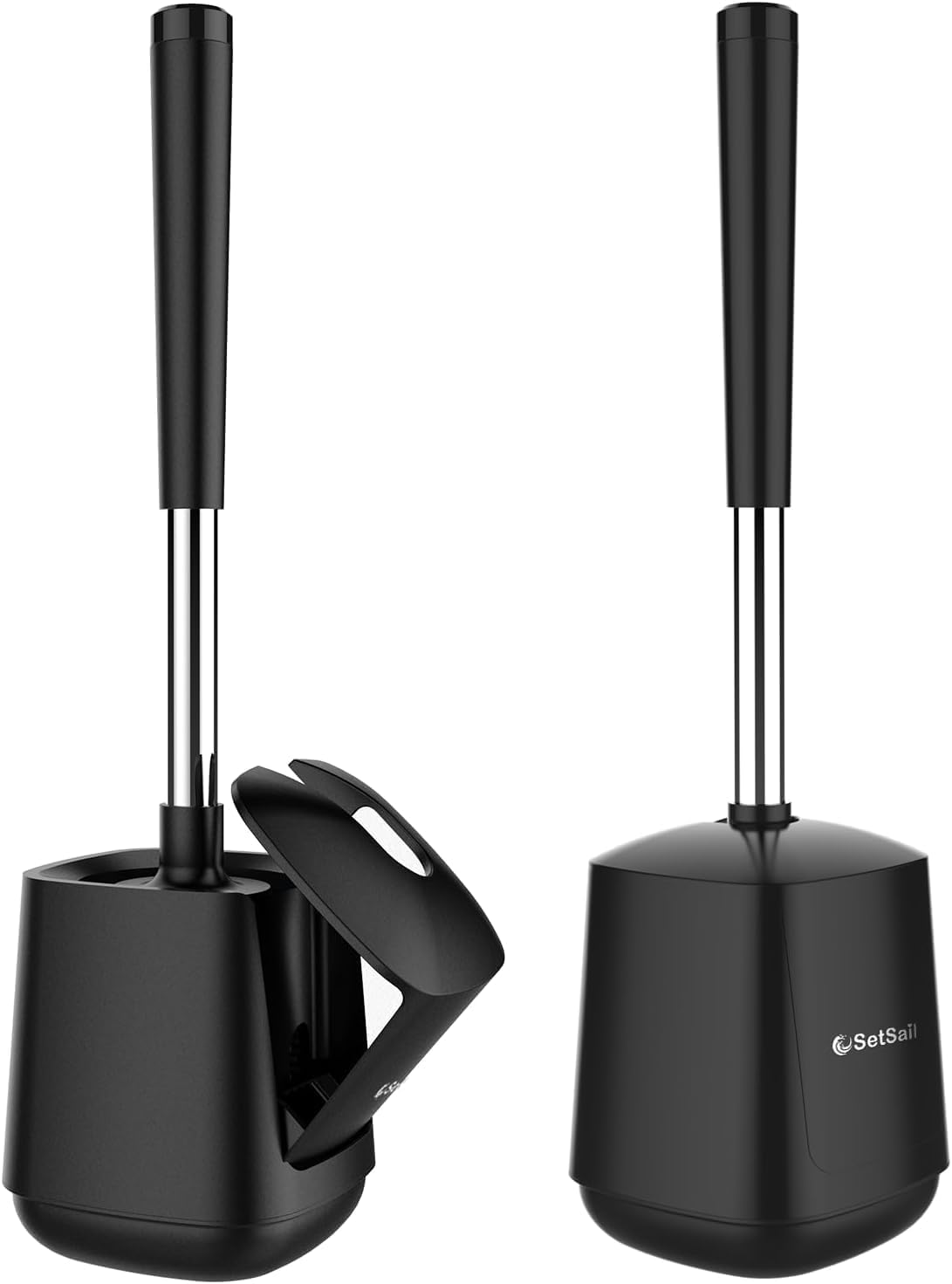 SetSail Toilet Brush and Holder, Self Closing Lid Toilet Bowl Brushes Holder and Extra Long Handle