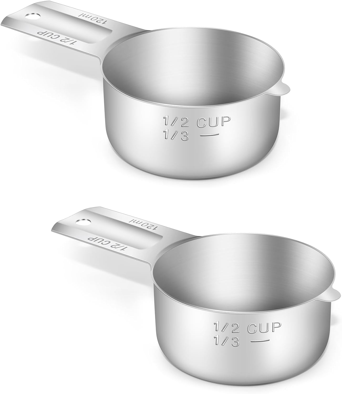 2PCS 1/2Cup (120ml, 4oz) Single Measuring Cup, Stainless Steel Measure Scoop, Metric and US