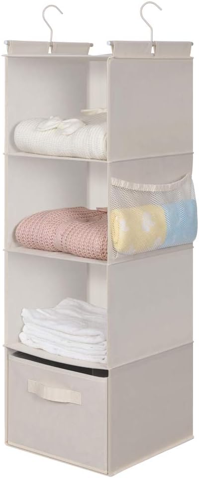 MAX Houser 4-Shelf Hanging Closet Organizer, Space Saver, Cloth Hanging Shelves with 2 Side