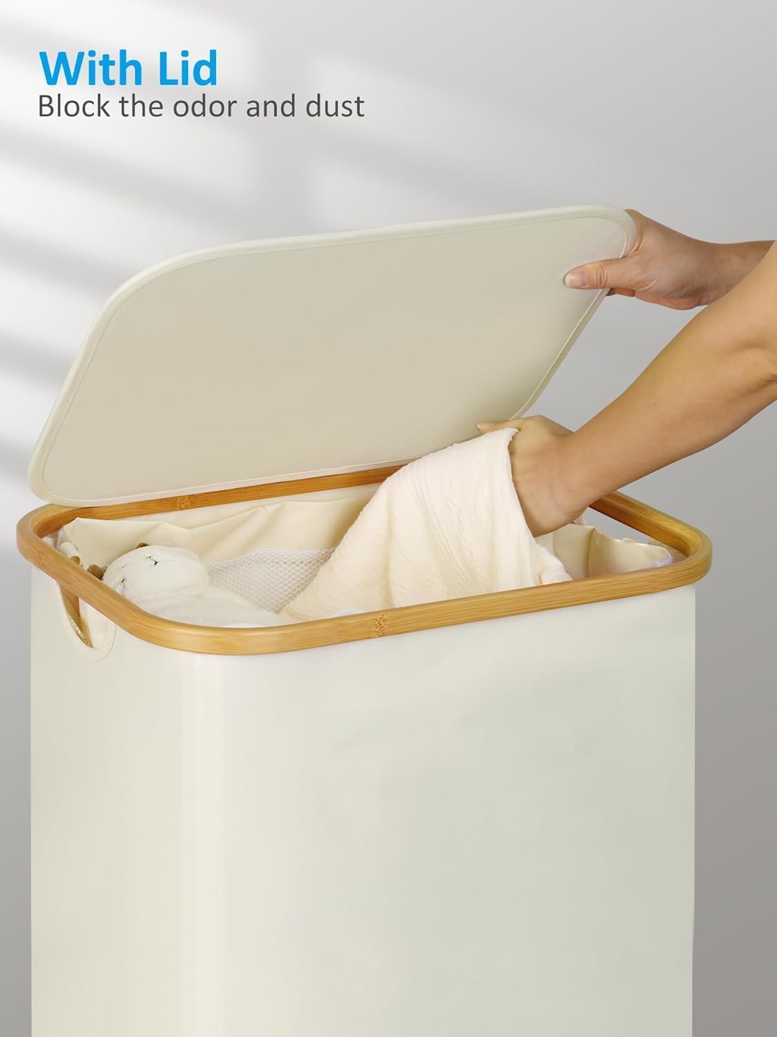 efluky Laundry Basket with Wheels, Tall Rolling Laundry Hamper with Lid and Removable Bag