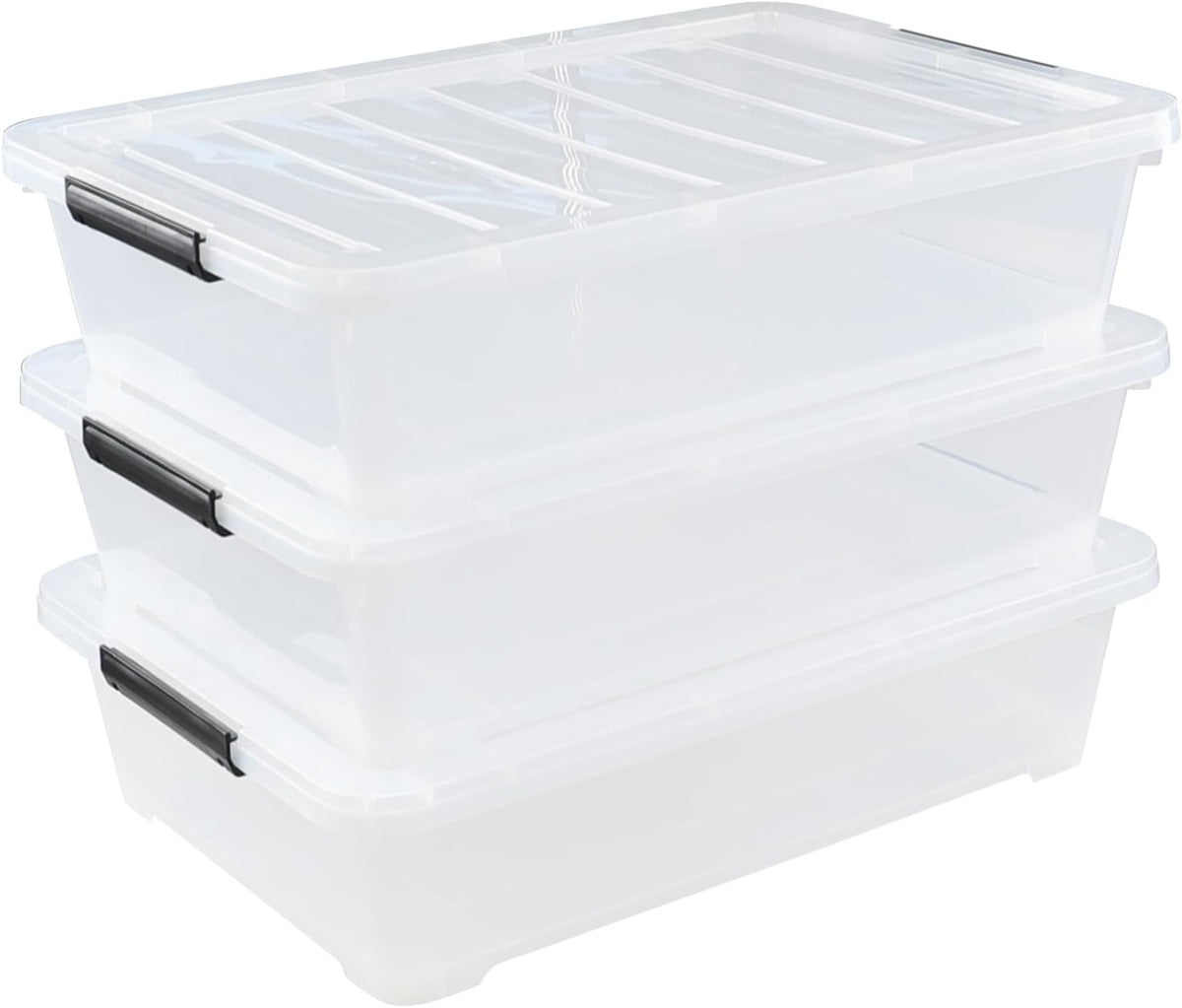 Rosebloom 40 Quart Plastic Under Bed Storage Bins with Lid, Clear Storage Containers Under Bed, 3