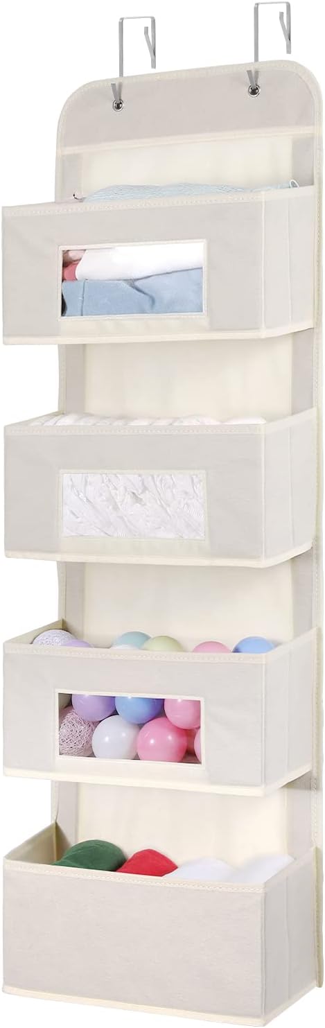 MAX Houser 4-Shelf Over The Door Hanging Organizer with 2 Metal Hooks, 4 Pocket Swing-Proof Behind