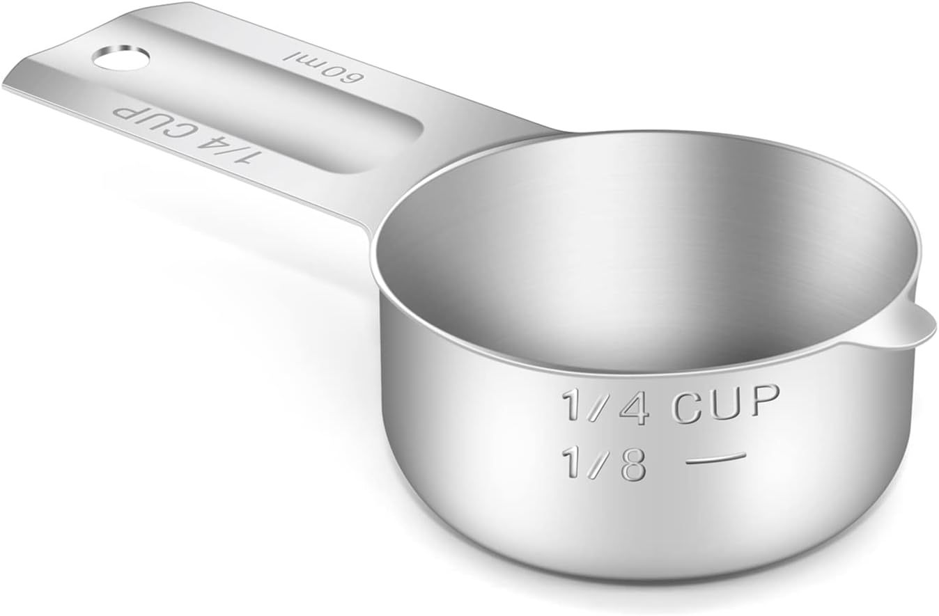 1PCS 1/4Cup (60ml, 2oz) Single Measuring Cup, Stainless Steel Measure Scoop, Metric and US