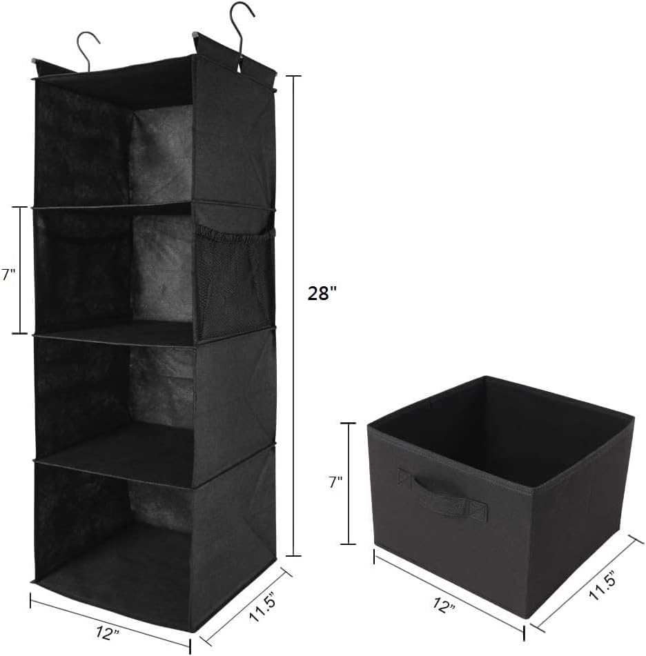 MAX Houser 4-Shelf Hanging Closet Organizer, Space Saver, Cloth Hanging Shelves with 2 Side