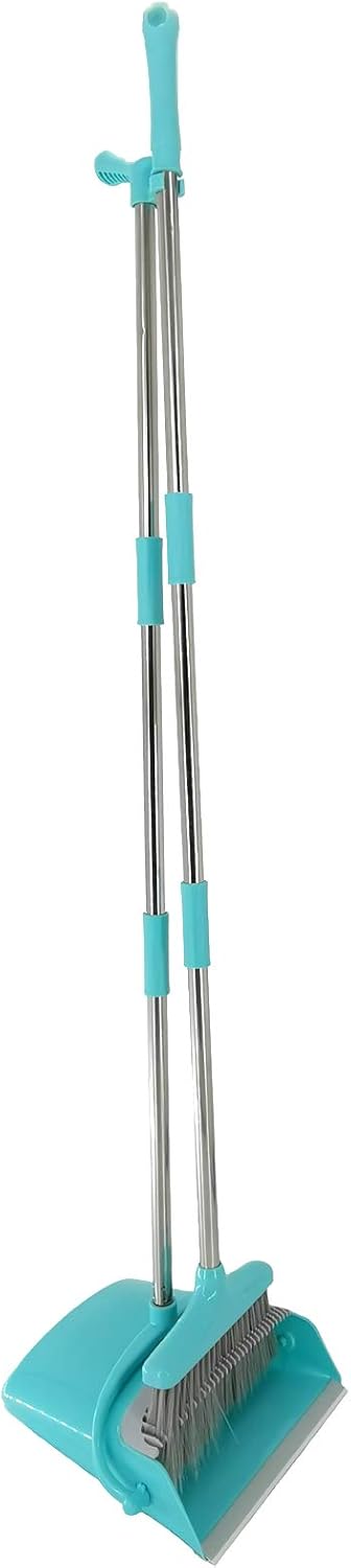 Extendable Long Handle Broom and Dustpan Set, Stainless Lightweight Upright Standing Broom and