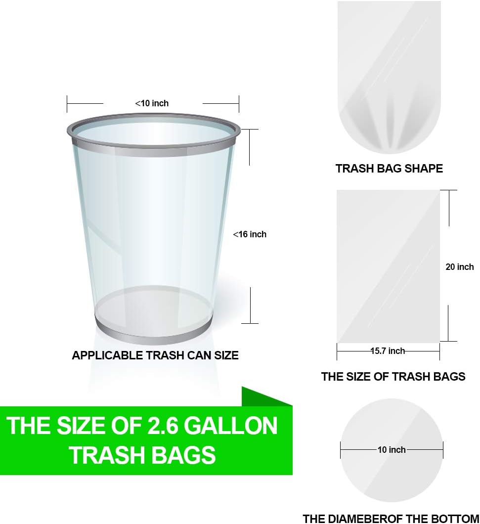 Small Clear Trash Bags – FORID 2.6 Gallon Garbage Bags Wastebasket Bin Liners 220 Count Plastic