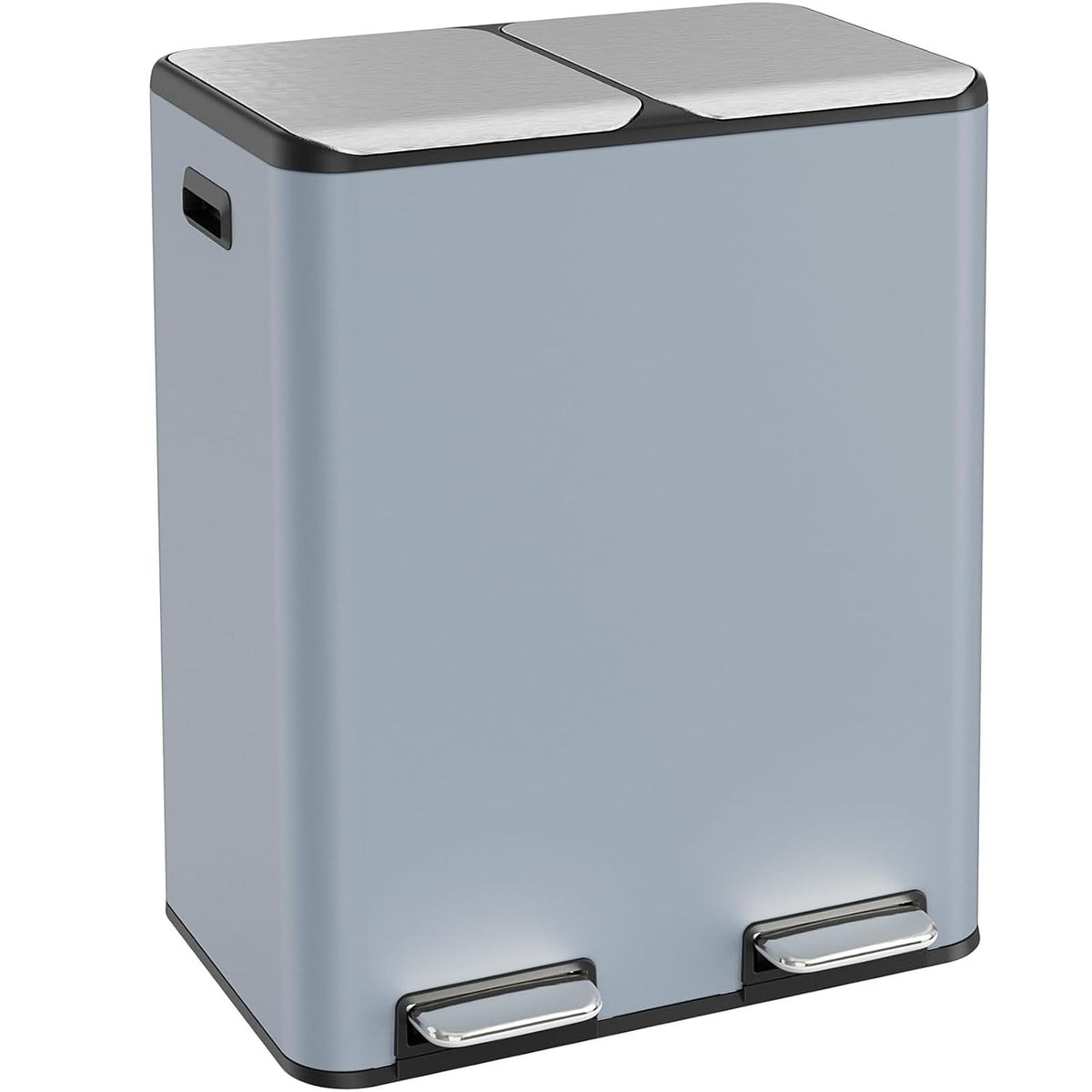 16 Gal (2 x 30 L) Dual Trash Can, Stainless Steel Kitchen Garbage Bin, Recycle Dustbin with Odor