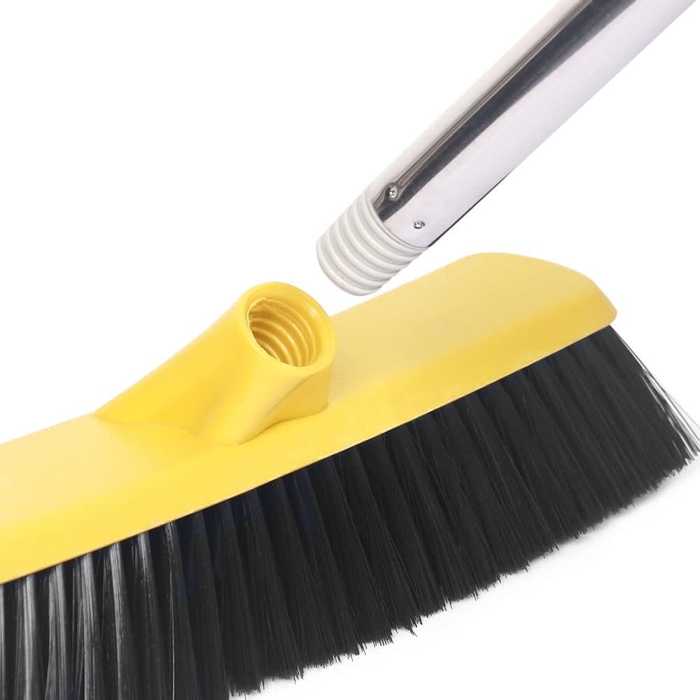 Push Broom with Long Handle, Floor Brush 49.6 inch Soft Bristle Broom 12.2" Wide for Cleaning