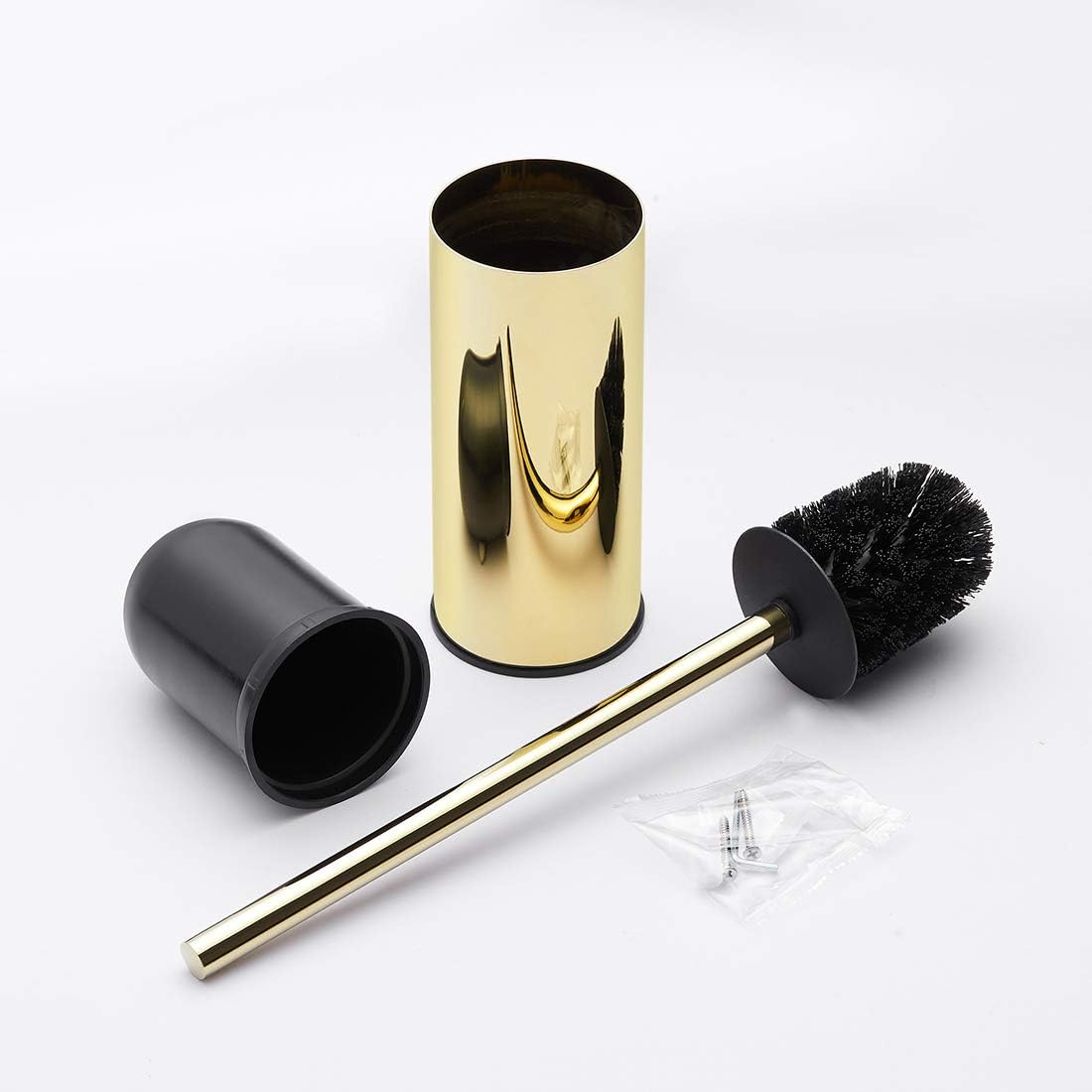BGL Toilet Brush Holder Gold, Stainless Steel 304 Gold Round Freestanding Toilet Bowl Brush and