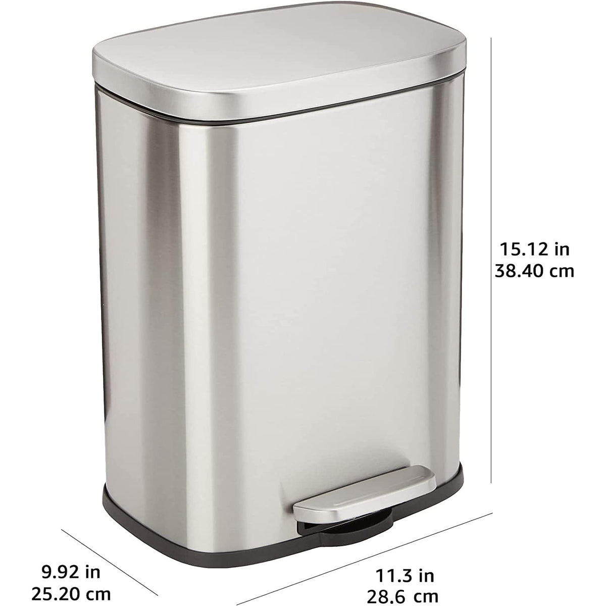 Amazon Basics Smudge Resistant Small Rectangular Trash Can With Soft-Close Foot Pedal, Brushed