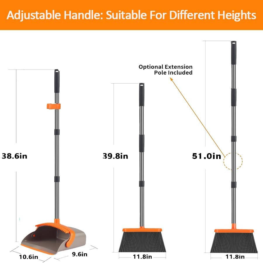 2-Pack is More economical，Upgraded Upright Broom and Dustpan Combo with 52" Long Handle, Dustpan