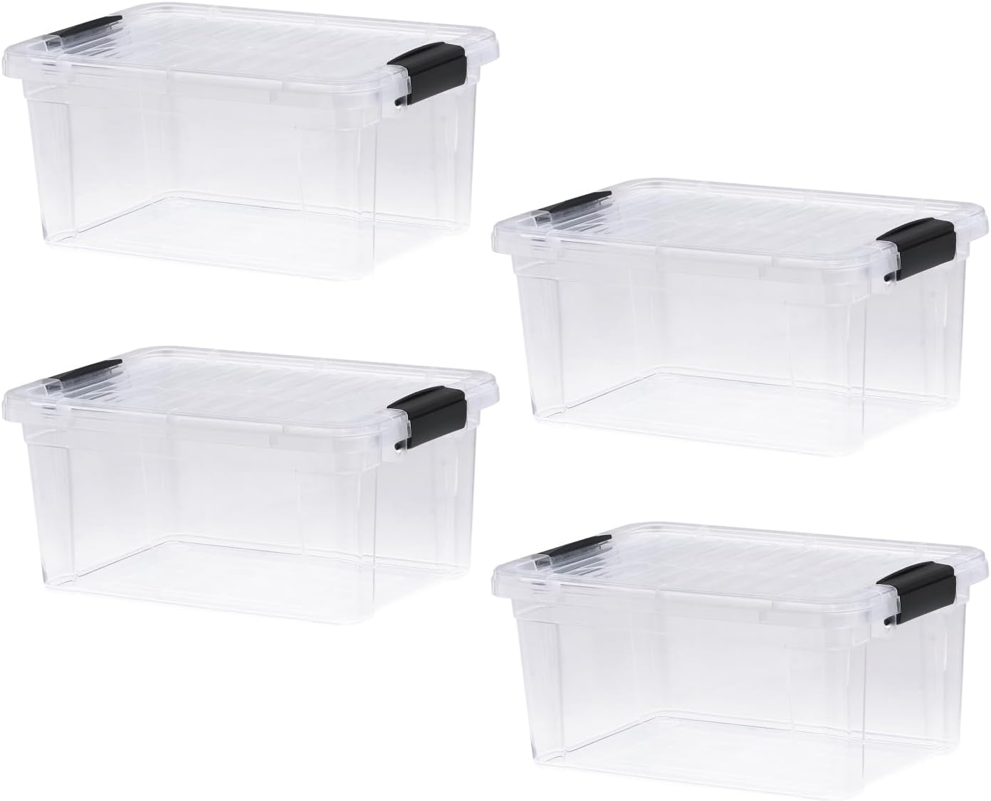 Superio Storage Bins with Lids- 4 Pack, 6.6 Qt Clear Boxes for Organizing, Stackable Plastic