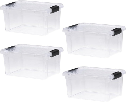 Superio Storage Bins with Lids- 4 Pack, 6.6 Qt Clear Boxes for Organizing, Stackable Plastic