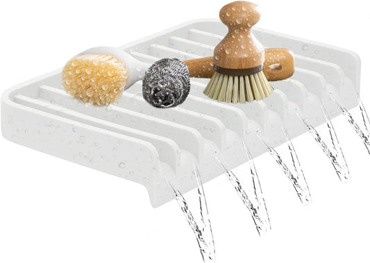 Effilogic Silicone Sponge Holder – Self-Draining Kitchen Sink Organizer, Quick Dry Mat and Counter