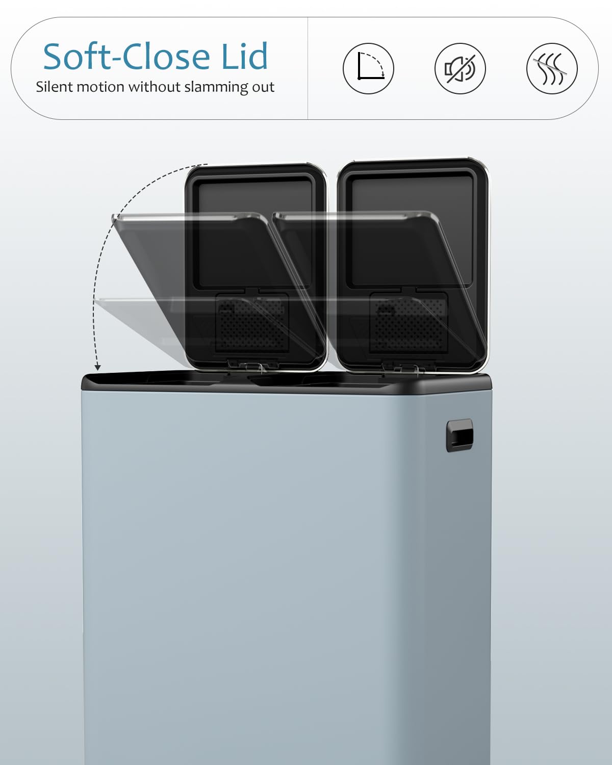 16 Gal (2 x 30 L) Dual Trash Can, Stainless Steel Kitchen Garbage Bin, Recycle Dustbin with Odor
