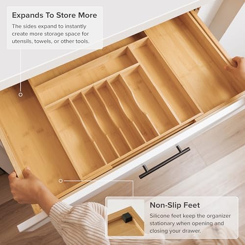 KitchenEdge Premium Silverware, Flatware and Utensil Organizer for Kitchen Drawers, Food-Safe