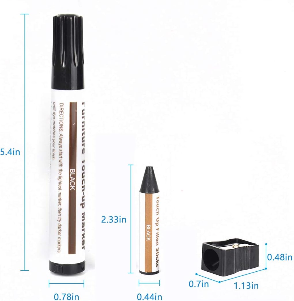 Furniture Repair kit, Wood Scratch Cover Markers*6 and Wax Filler Sticks*6 with Sharpener- 13Pack