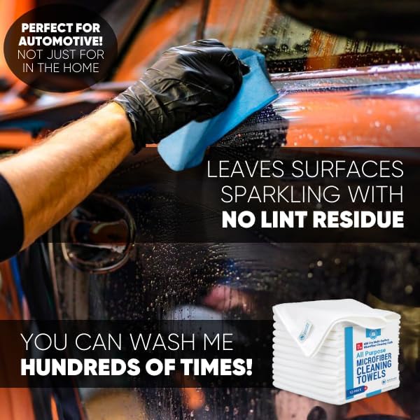 MW Pro Microfiber Cleaning Cloth | White (12 Pack) | Size 16" x 16" | All Purpose Microfiber Towels