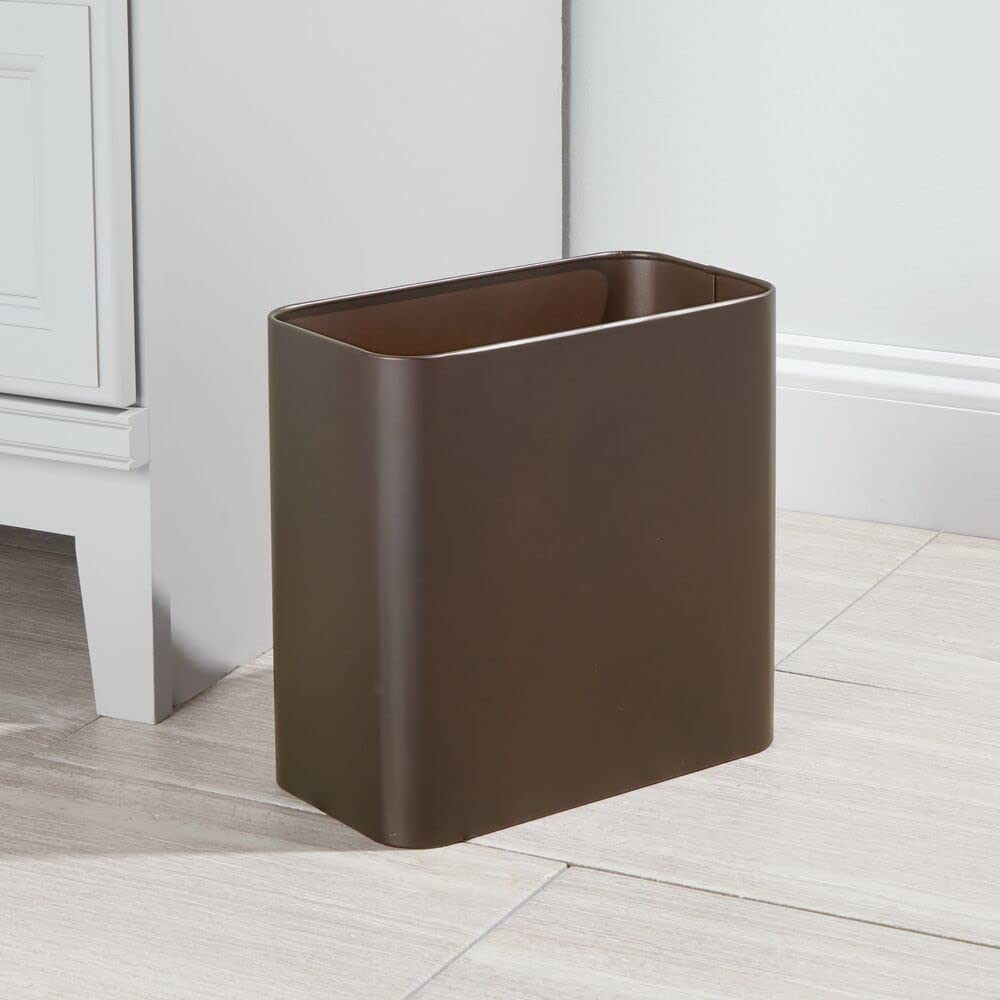 mDesign Small Metal 2.4 Gallon/9 Liter Trash Can Wastebasket Garbage Bin for Bathroom, Slim Rubbish