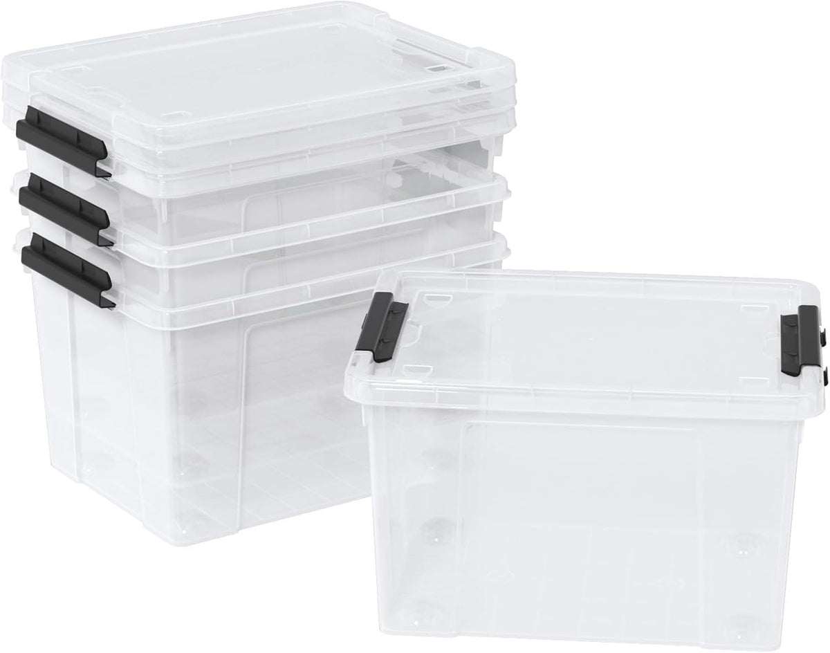 Zopnny 24 Quart Clear Plastic Storage Bin with Lid, Stackable Organizer Latch Box Tote for Home