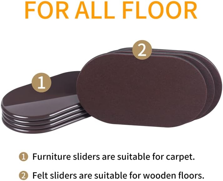 Ezprotekt 8 Pack Reusable Large Furniture Movers Sliders for Carpet and Hardwood Floors, 9-1/2" x
