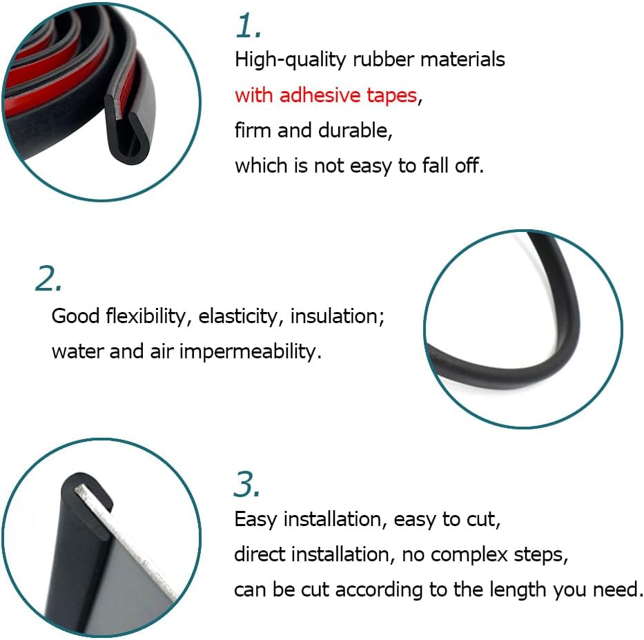 Rubber Edge Trim Black, U Channel Rubber Seal Strip with Self-Adhesive Tape, Metal Edge Protector