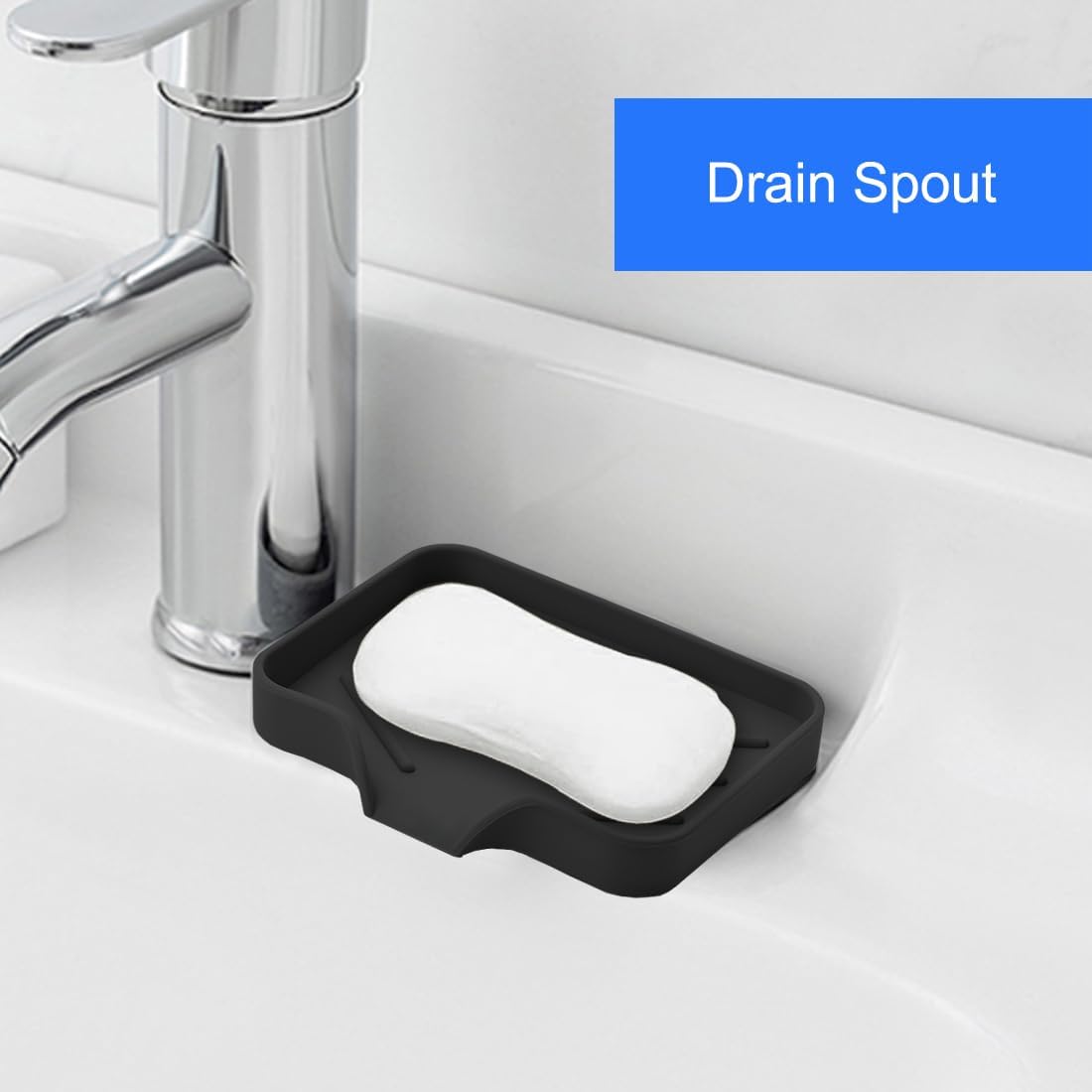 Sponge Holder with Drain Spout, Silicone Sponge Tray for Kitchen Sink, Rubber Soap Dish for Shower