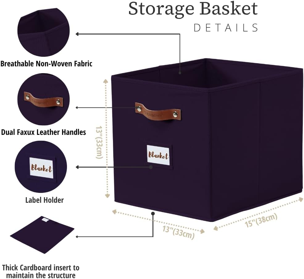 DECOMOMO Storage Baskets, 13x15x13 Storage Cube Bins with Labels for Organizing Shelves Kallax
