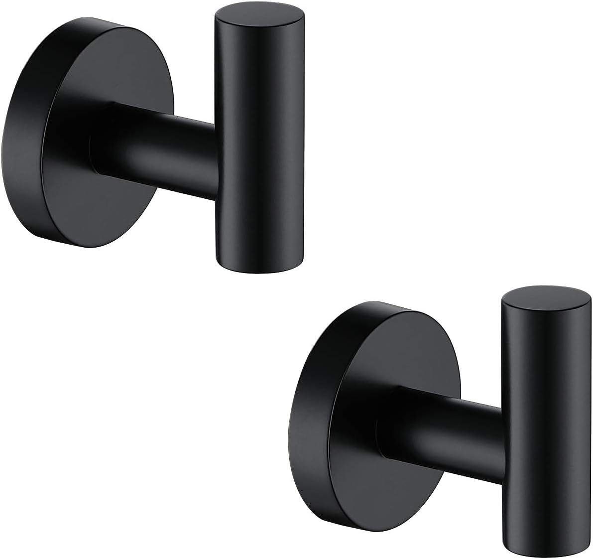 TASTOS Matte Black Bathroom Towel Coat Hook Stainless Steel, 2 Pack Robe Clothes Cabinet Closet