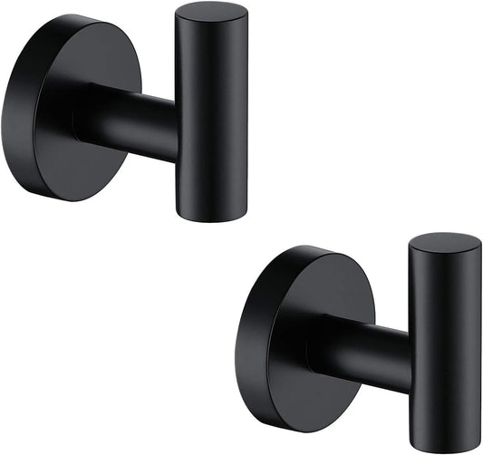 TASTOS Matte Black Bathroom Towel Coat Hook Stainless Steel, 2 Pack Robe Clothes Cabinet Closet