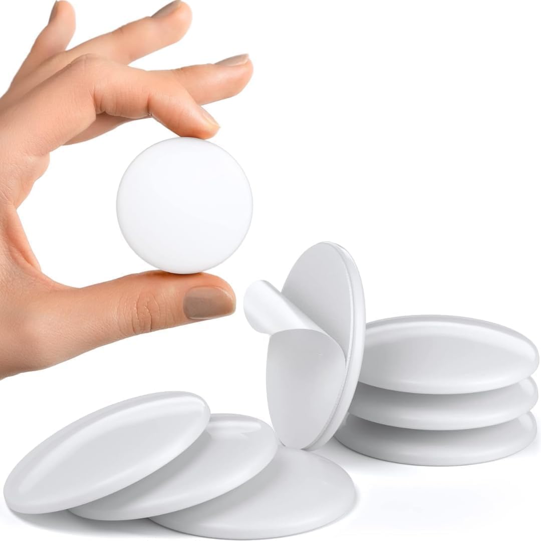 Strongest Home Wall Door Handle Stopper Set. 7 Pieces of White Silicone Door Knob 1.57", Round Wall