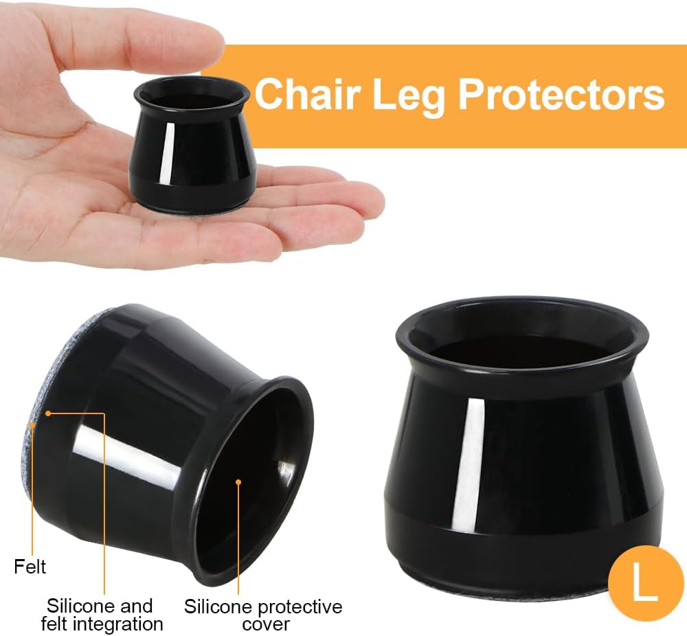 32 Pcs Chair Leg Protectors for Hardwood Floors, Silicone Felt Furniture Leg Cover Pad for