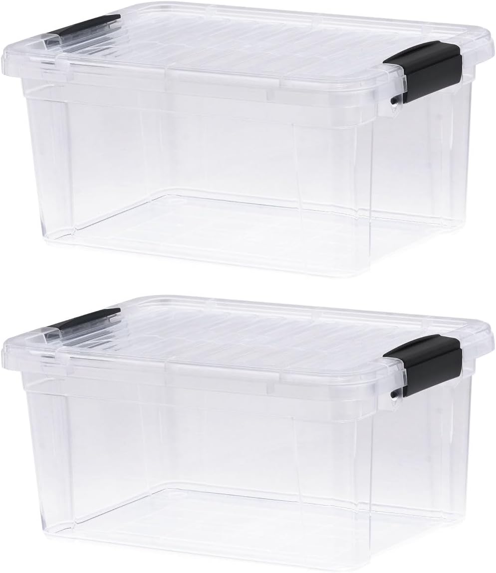 Superio Storage Bins with Lids- 2 Pack, 6.6 Qt Clear Boxes for Organizing, Stackable Plastic