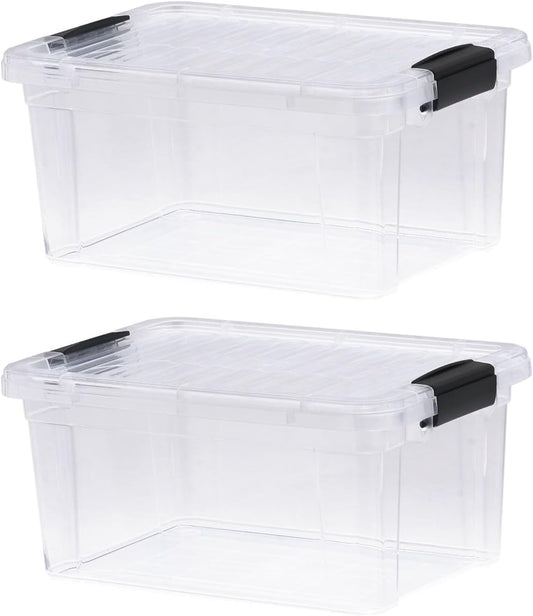 Superio Storage Bins with Lids- 2 Pack, 6.6 Qt Clear Boxes for Organizing, Stackable Plastic