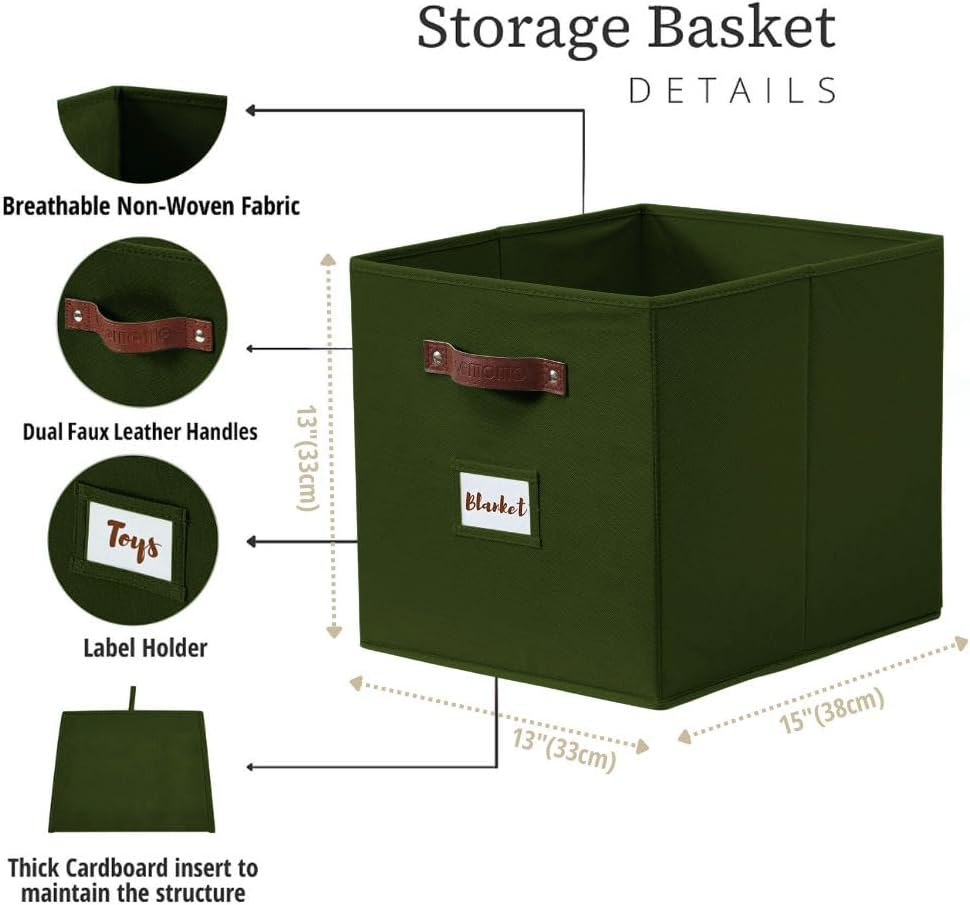 DECOMOMO Storage Baskets, 13x15x13 Storage Cube Bins with Labels for Organizing Shelves Kallax
